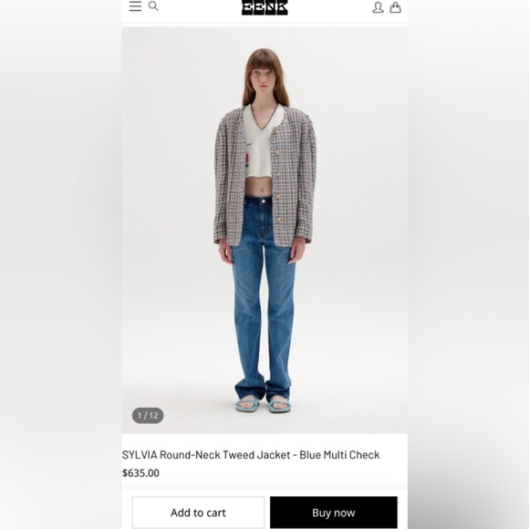 eenk Jackets & Blazers - EENK SYLVIA Round-Neck Tweed Jacket - Blue Multi Check